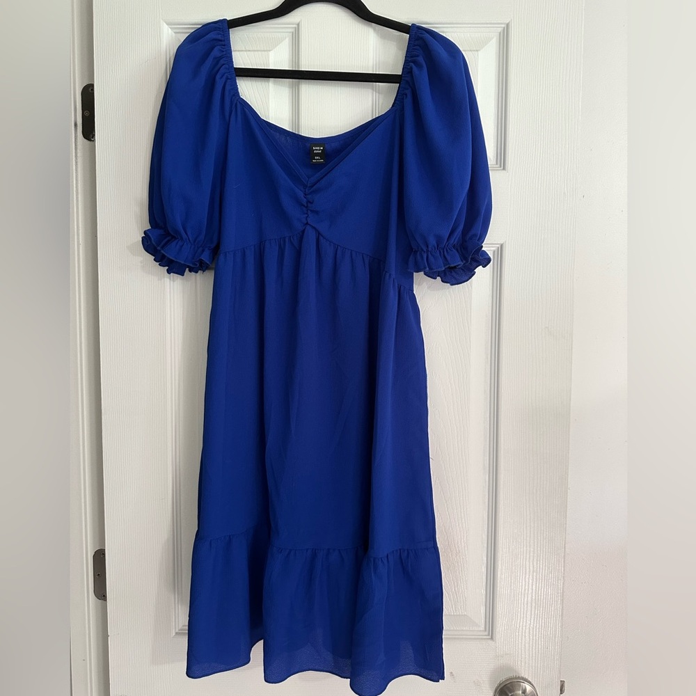 SHEIN Blue Puff Sleeve Sundress for Casual Occasions